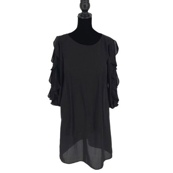 Vince Camuto Dresses & Skirts - Vince Camuto Womens 3/4 Ruffle Sleeve Keyhole Back Shift Dress‎ Black Size 2